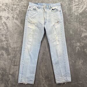 Vintage Levi's 501 Straight Jeans Men's 36x34 Light Wash Distressed Denim